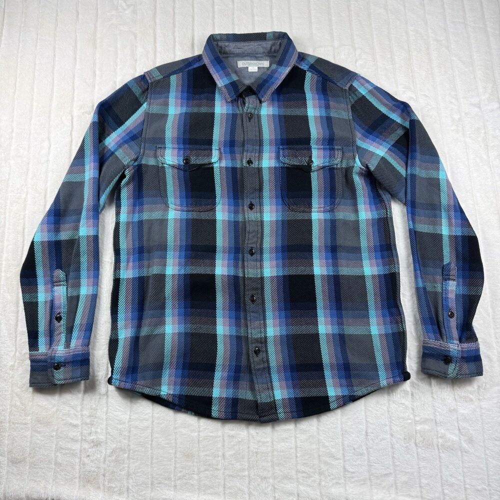 Outerknown Blanket Shirt Mens Large Multi Color Plaid Heavy Organic Cotton